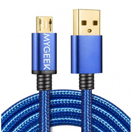 MyGeek dátový a napájací kábel micro USB, 1m - modrý nylon